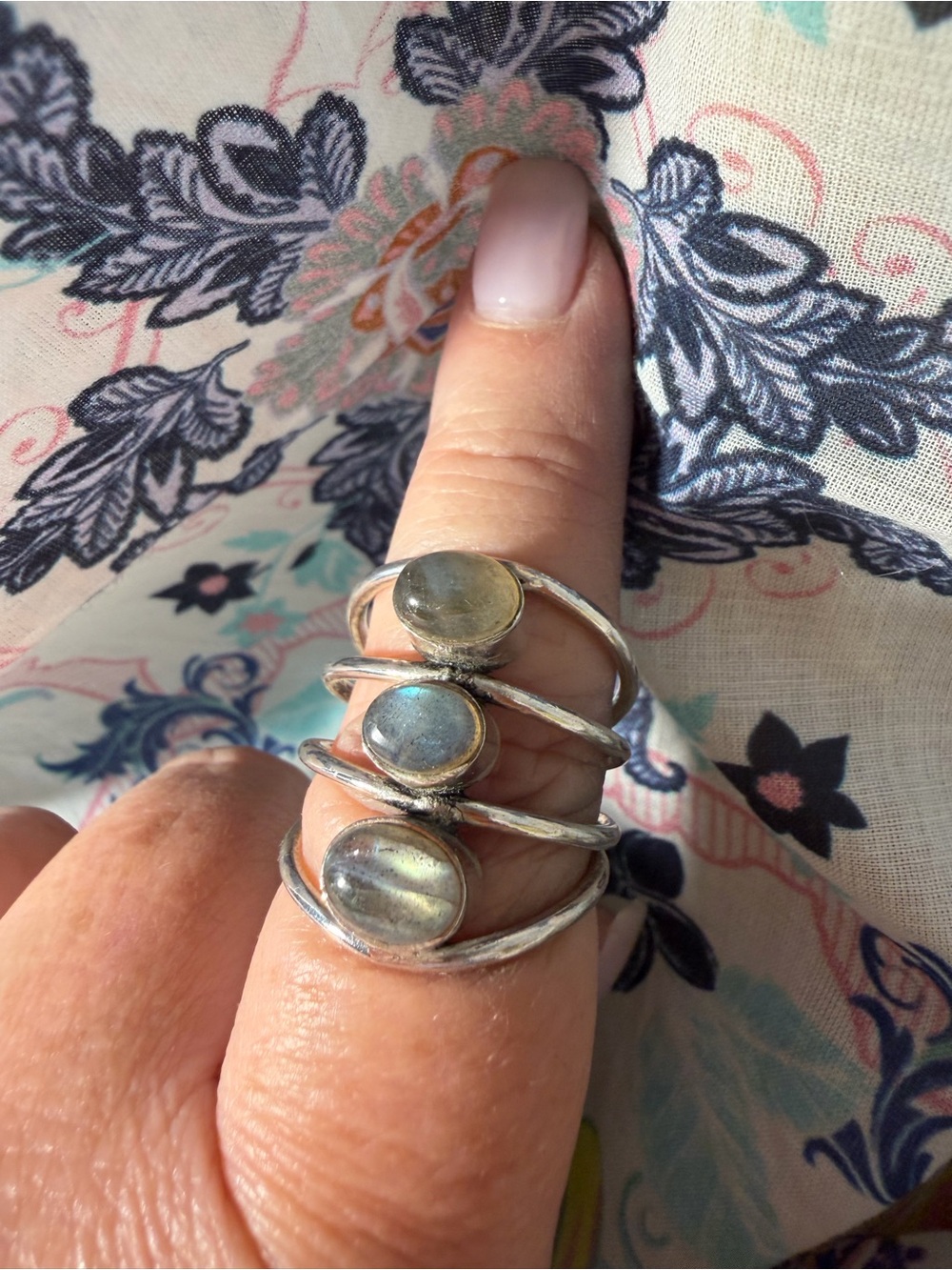 Sterling Silver Labradorite Stackable Ring - Iridescent Gray Blue